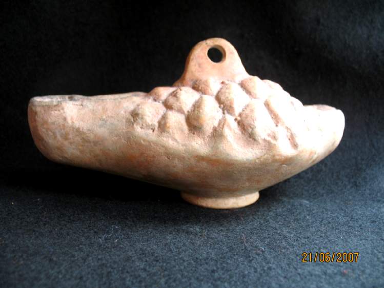  **SOLD** VERY LARGE  Roman terracotta twin spout hanging lamp