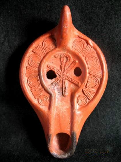 **SOLD** A particularly crisp Roman Chi Rho lamp