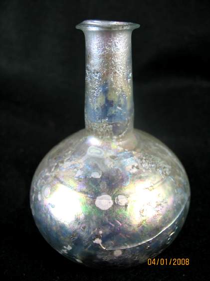 **SOLD** A nice first century Roman glass bottle with a wheel cut line