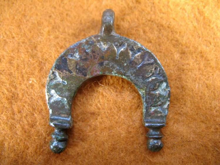 **SOLD**  Unusual niello decorated bronze lunar pendant