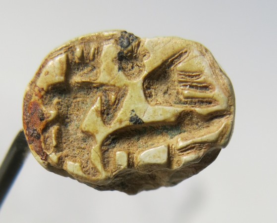 **SOLD** Rare scarab type, Bes, bucranium, crocodile and hand. 