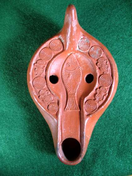  **SOLD** RARE type of early Christian Roman oil lamp