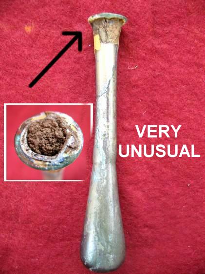 **SOLD** Something especially interesting about this Roman glass unguentarium