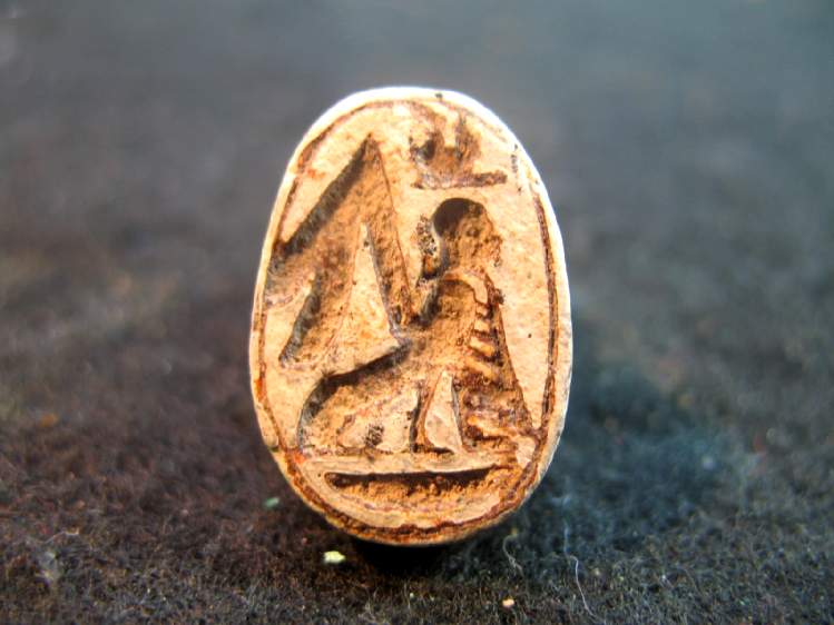 **SOLD** Rare steatite scarab with winged female sphinx