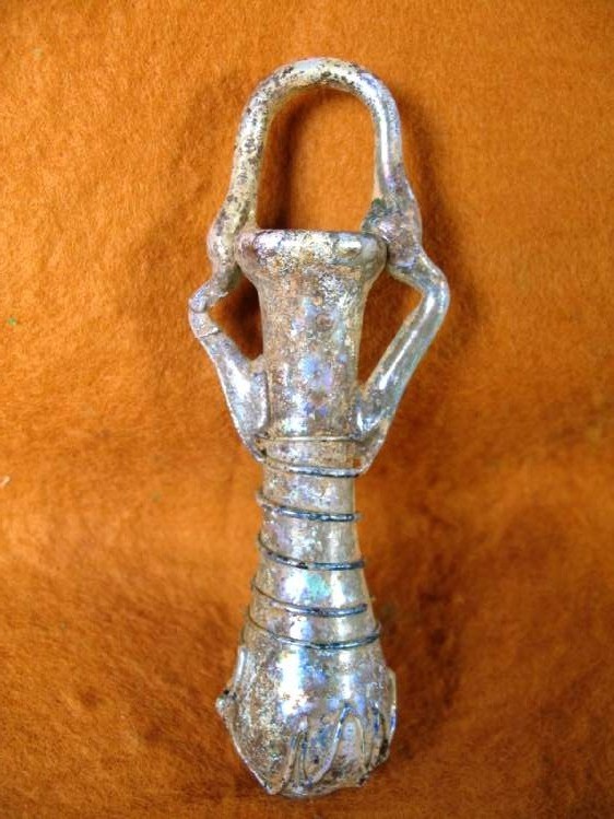  **SOLD** RARER type of Roman glass balsamarium