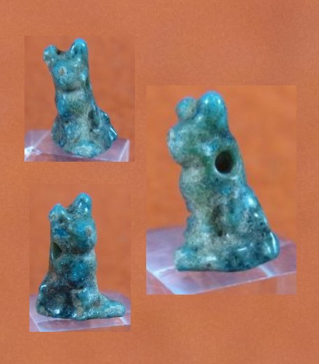  **SOLD** Charming glossy blue  faience cat  amulet 