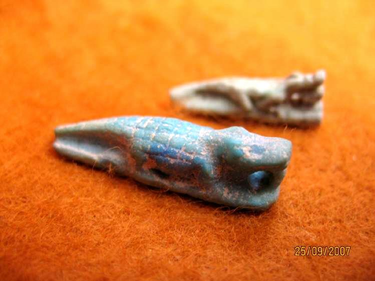 **SOLD**  Rather larger than usual faience crocodile amulet