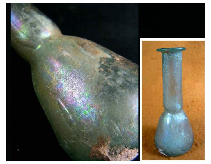 **SOLD** Nice Roman glas bottle with multi-colour iridescence
