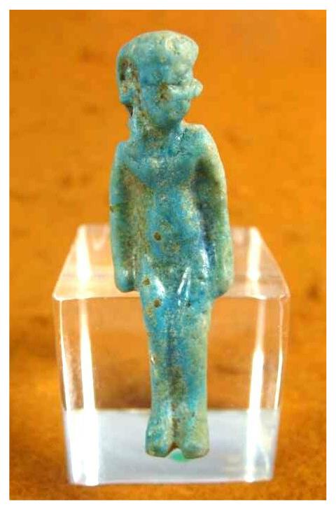 **SOLD** An unusual faience amulet of the infant Harpokrates 
