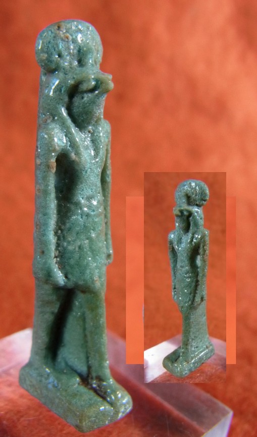  **SOLD** Very fine faience amulet of Khonsu.