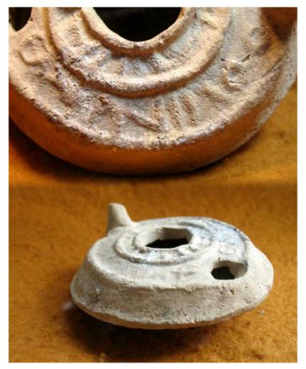  **SOLD** Interesting inscribed early Byzantine oil lamp