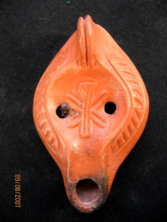 **SOLD** Roman North African REVERSE Chi Rho lamp with excellent slip