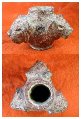 **SOLD** Bronze lion head mace with inlaid silver eye