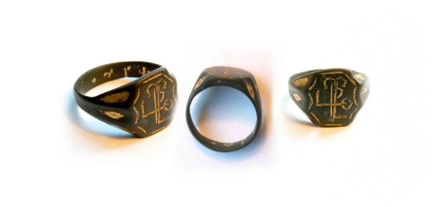 **SOLD**  Superb Byzantine monogram bronze ring