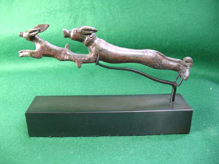  **SOLD** Very fine Roman bronze hound catching hare 