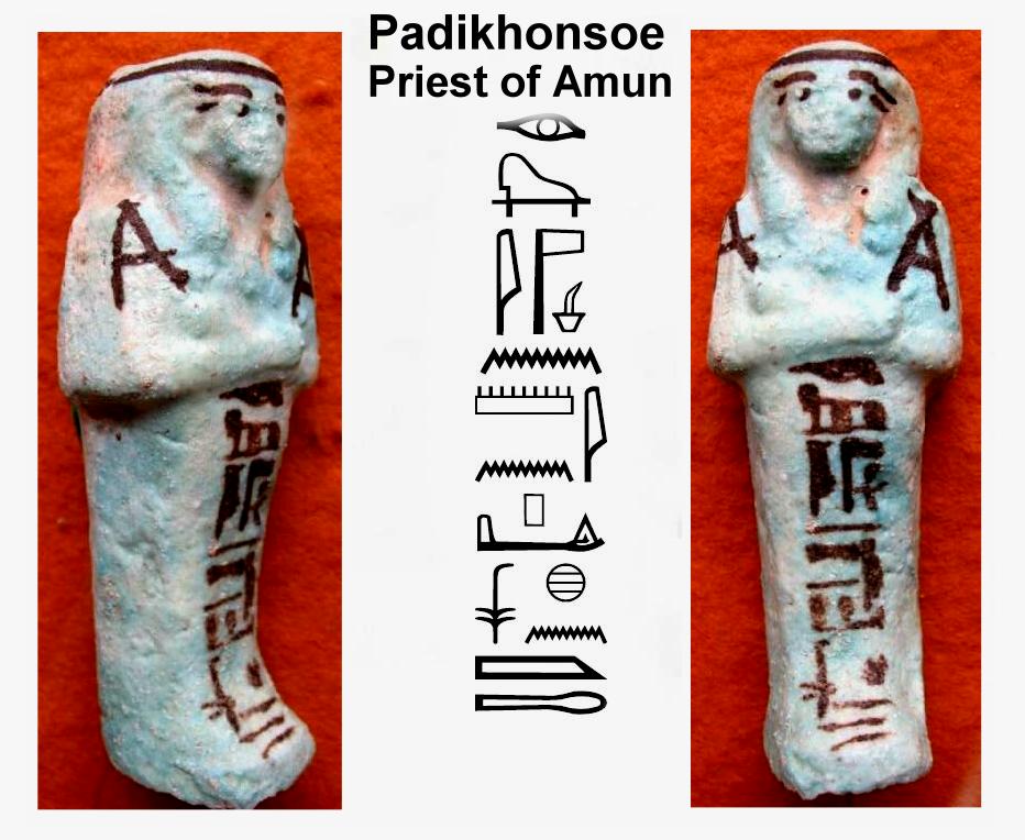 **SOLD** An attractive blue faience shabti for Padichonsoe.