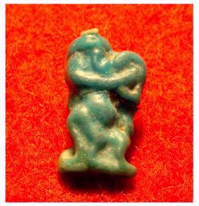 **SOLD** Rare New Kingdom blue faience aumuletic inlay of Bes 