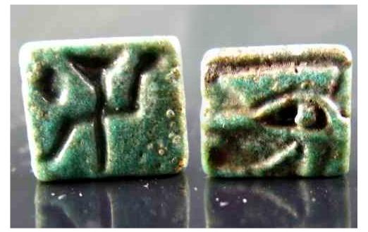 .**SOLD** Interesting inscribed faience Wedjat plaque