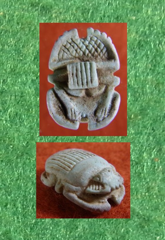  **SOLD** Extremely detailed blue faience funerary scarab