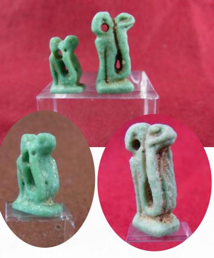 **SOLD**A pair of blue-green faience serpent amulets.