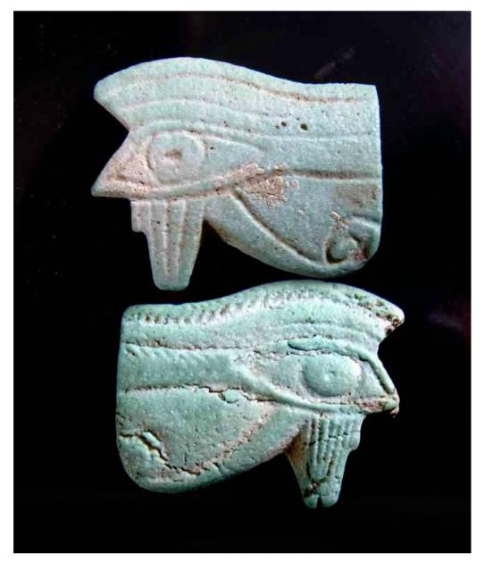 **SOLD**  A fairly large and especially chunky  faience Eye of Horus.
